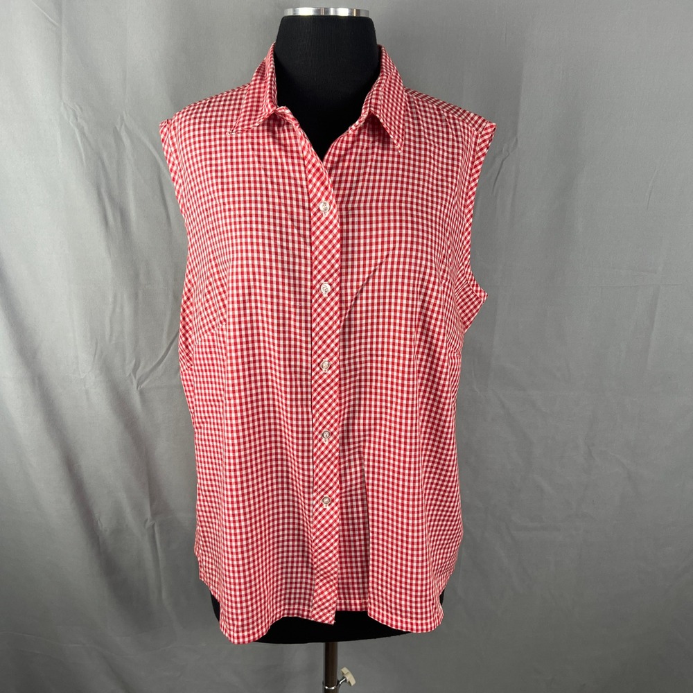 Vintage Sears The Fashion Place Blouse Top Womens 42 Red White Gingham Check